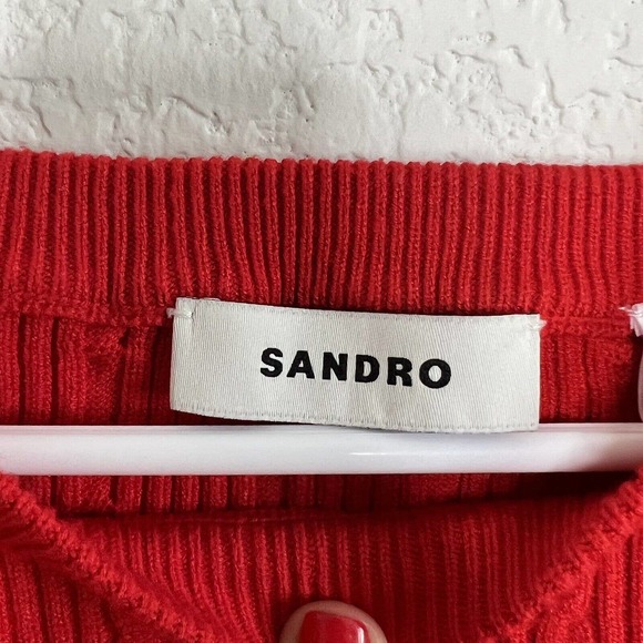 Sandro Small RED Letter Embroidery crew neck Knitted Sweater Academia Logo N17 - Picture 9 of 9